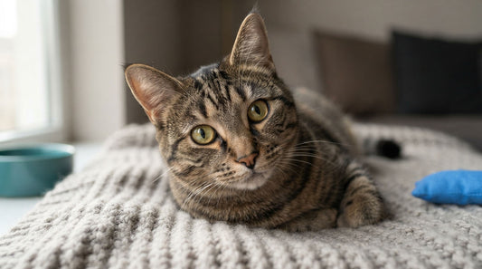 cat lying on the bed